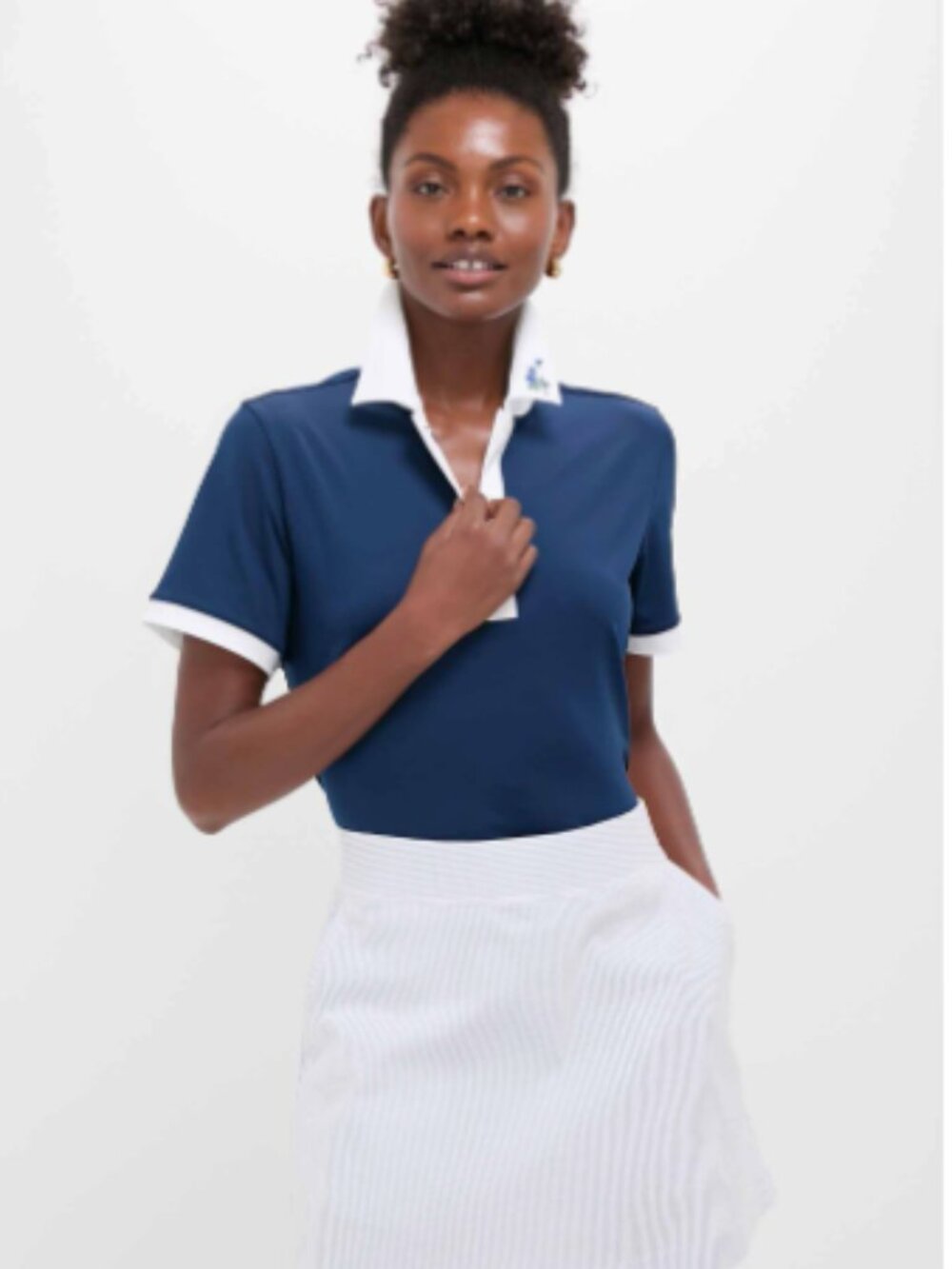 Tuckernuck Navy and White Performance Jersey Zoe Polo Size Small